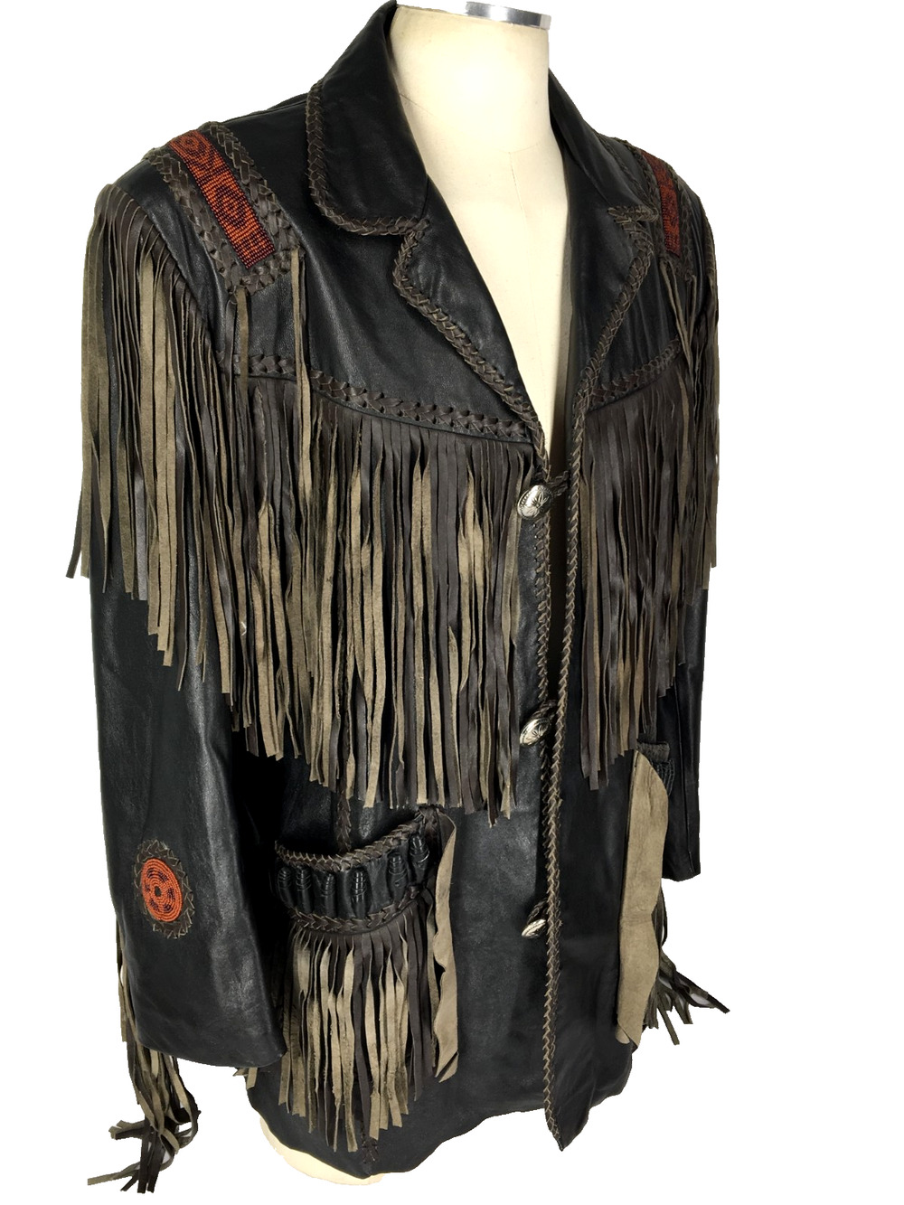 48R Scully Mens 100% Genuine Leather Ranch Western Hand Beaded 3 Button Jacket
